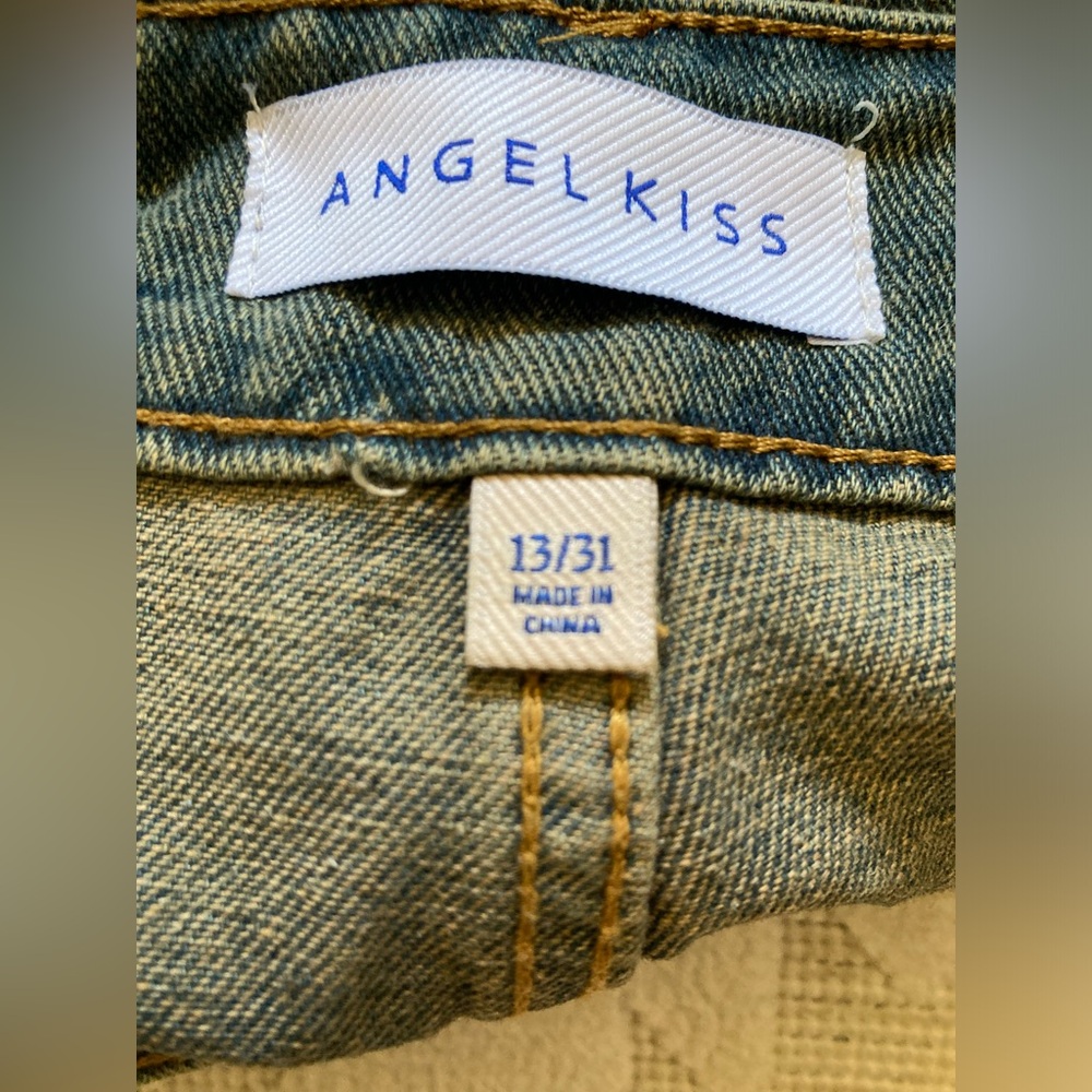 Angel Kiss Blue Jean Shorts with Distressed Floral Design - Picture 7 of 7